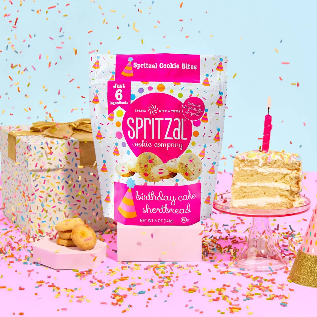 Spritzal Cookie Company - Wholesale Cookie - Birthday Cake Shortbread Cookie Bites 5oz- Case of 8