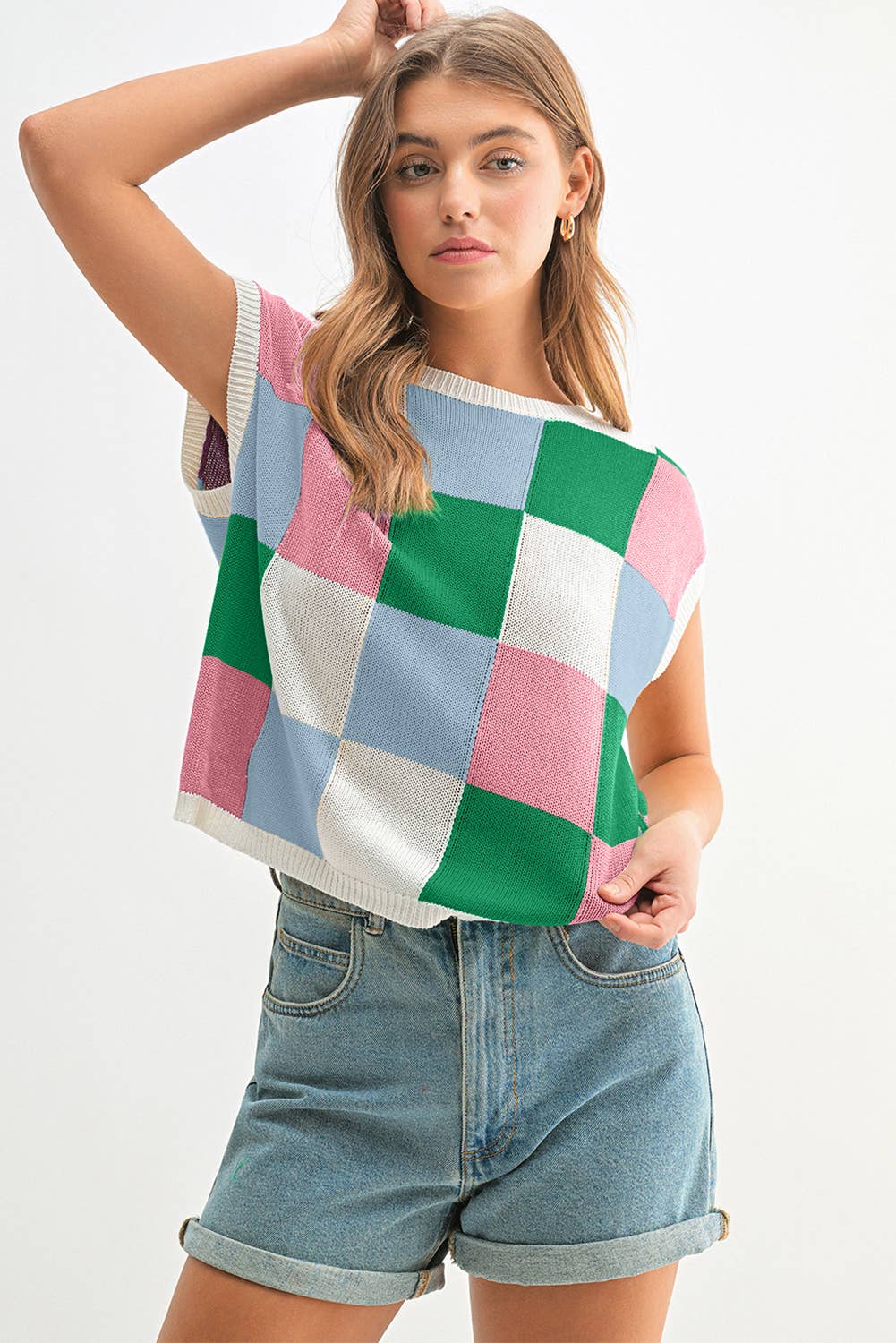 Aapparella - Vente Pull en maille – femme - Haut en tricot à manches courtes colorblock | S-2XL6