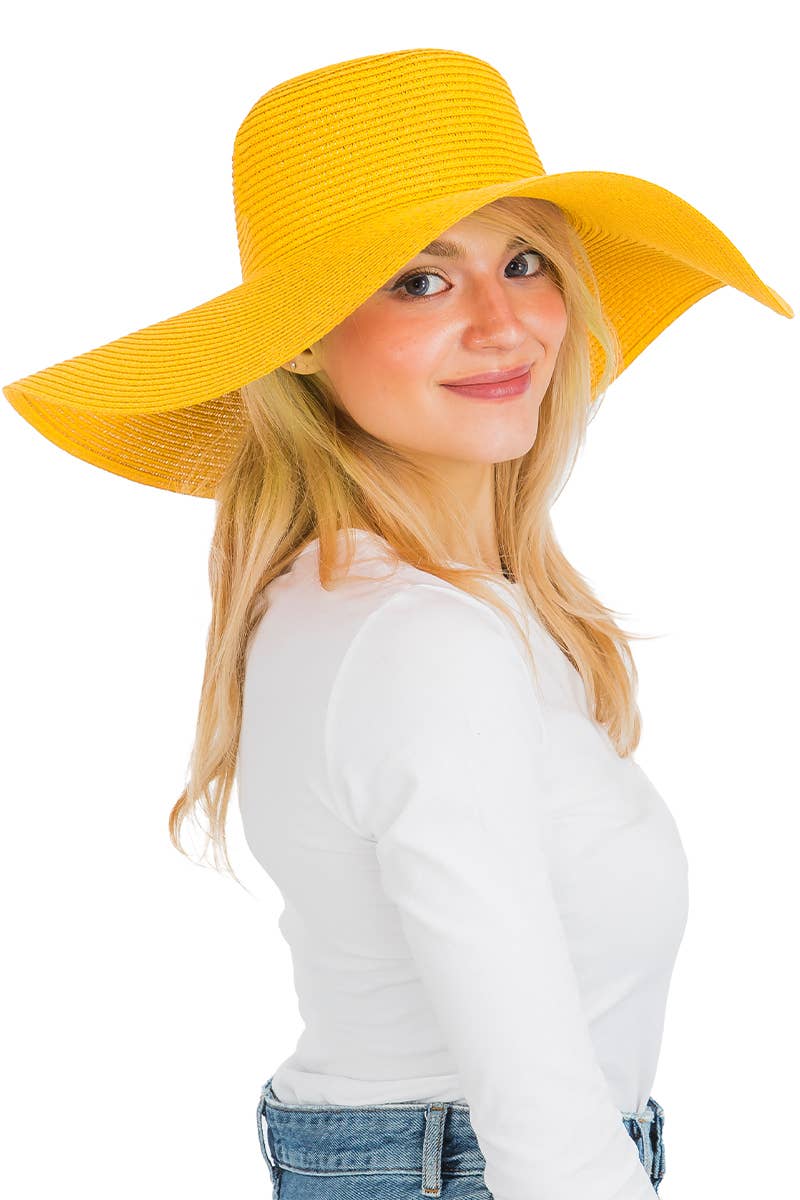 Cap Zone - Venta al por mayor Sombrero de paja - Mujer - Sombrero de sol de paja con tejido apretado, color sólido y ala ancha flexible25