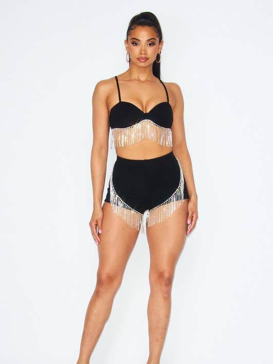 Rhinestone Fringe Short Set for wholesale by Boswell