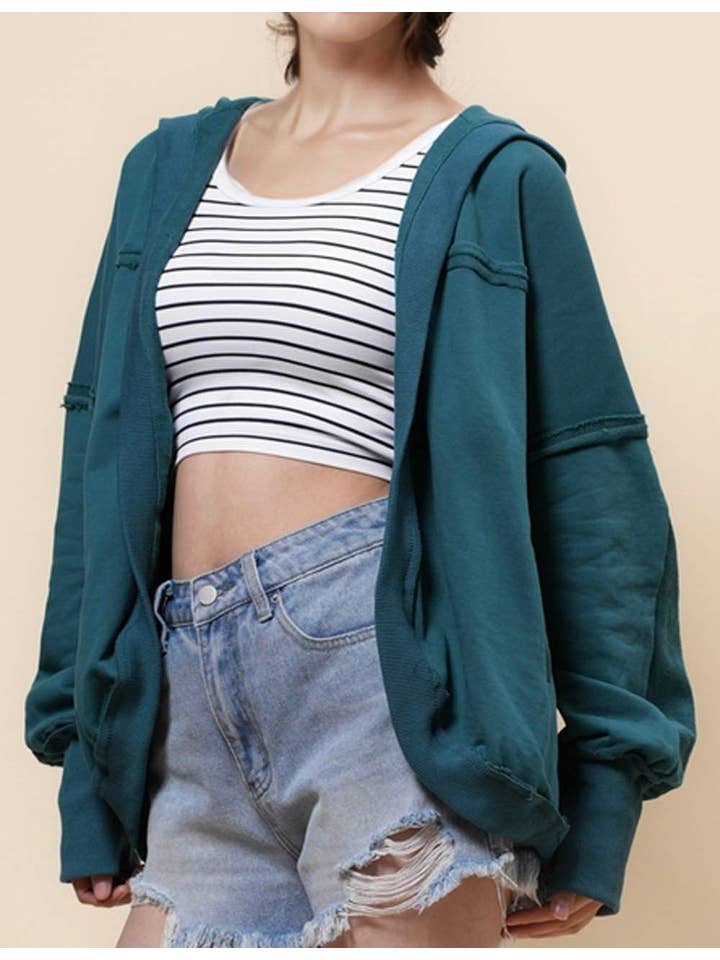 Sweetkama - Wholesale Jacket - Women's - Ladies Solid Color Hood Slouchy Jacket SKT5213