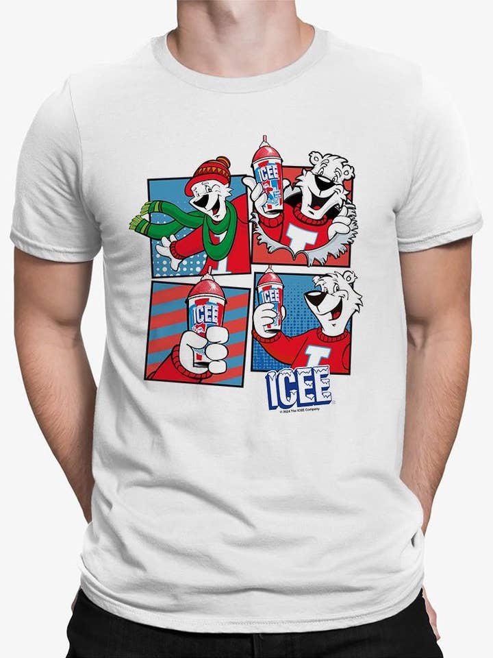 Officially Licensed ICEE Winter Chill Fun - Bear Seasonal Collage Graphic Men's T-shirt for wholesale by Snack Tees