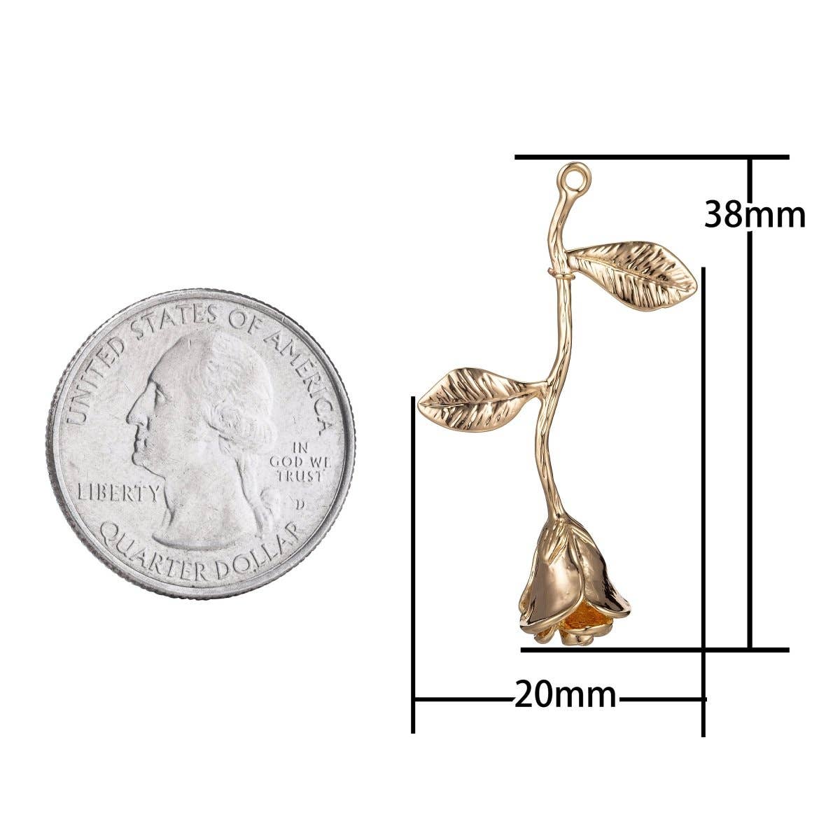 Aim Eternal - Vente Breloques/médailles personnalisées - Pendentif Rose en Or Rempli 18k Charm Rose en Or Charm Floral, Fleur Belle Collier à Couches Pendentif Bélières pour Fabrication de Bijoux E-8731