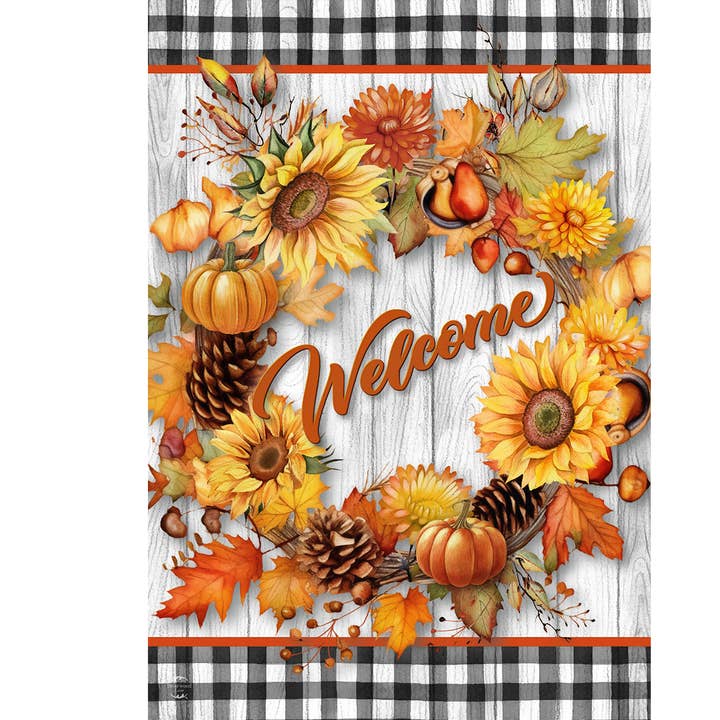 Briarwood Lane - Wholesale Flag - Welcome Fall Wreath Garden Flag1