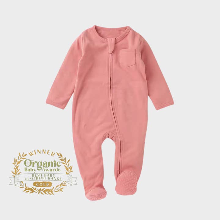 Rose Pink Organic Cotton Zipped Babygrow for wholesale by ZIPPYUP