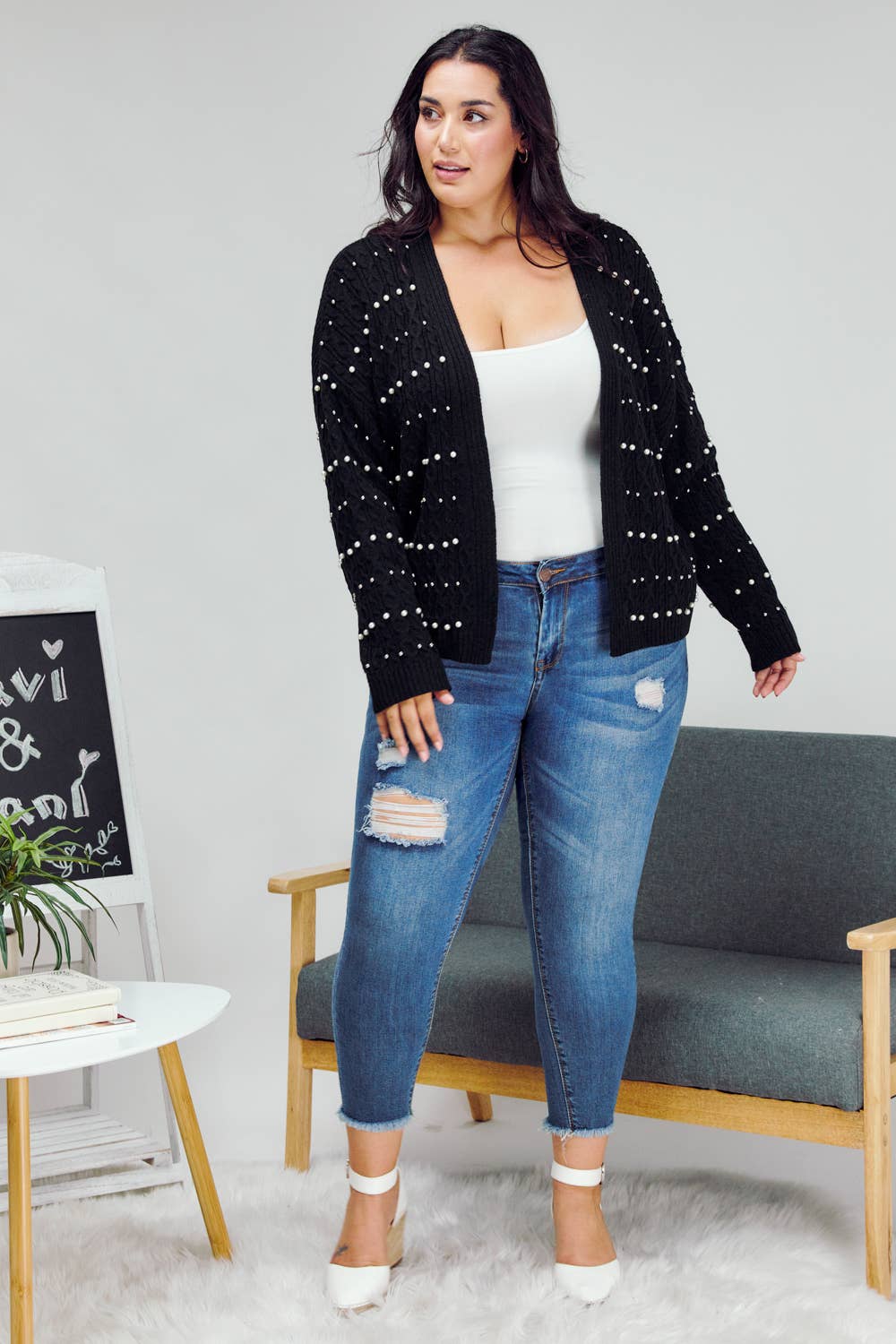 Davi & Dani - Wholesale Cardigan - Women's - PLUS PRINTED LONG SLEEVE CARDIGAN2