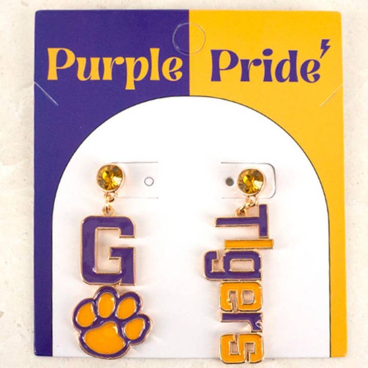 GO TIGERS GAME DAY DANGLE EARRING for wholesale by Paperdoll
