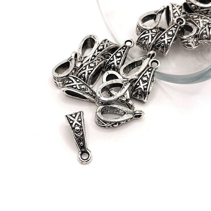 Guerrilla Charm - Wholesale Craft Supplies - Antique Silver X Design Bails, 13x5mm
