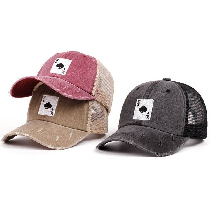 Playing Cards King Spade Embroidered Baseball Cap Washed Distressed Unisex Vintage Style Hat and other Purchase Wholesale spring playing cards. Free Returns & Net 60 Terms on Faire trending on Faire.
