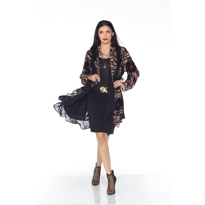 Velvet Animal Print Jacket with Sheer Flowing Panels for wholesale by Aris A