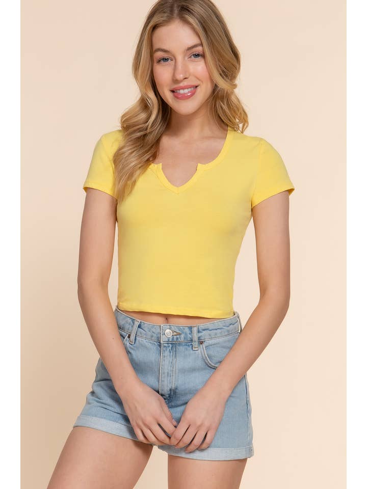 Active Basic | Active USA - Wholesale Knit Top - Women's - Short Sleeve V Shape Round Neck Knit Top