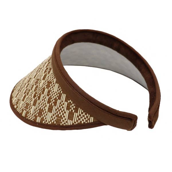 Cap Zone - Wholesale Visor – Women's - Two Tone Chevron Weave Paper Straw Wide Sun Visor4