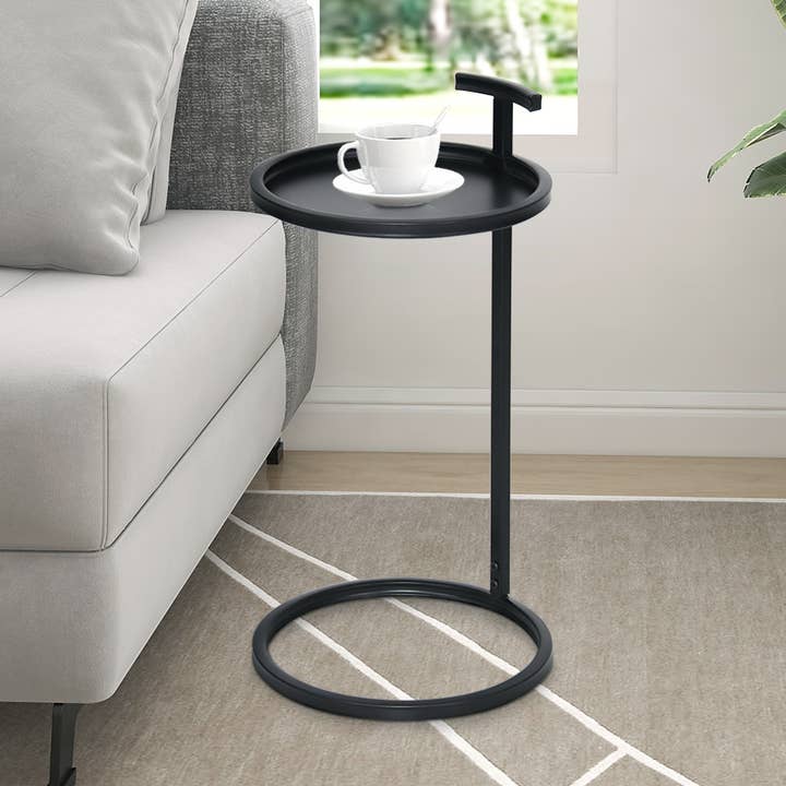 Matte Black 12" Round Metal Accent Side Table for wholesale by Abble