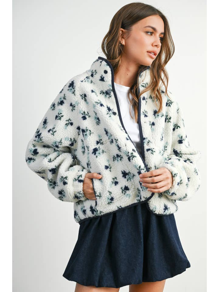 BUTTERMELON - Wholesale Jacket - Women's - Floral Print Fluffy Fleece Jacket - BMJ78116