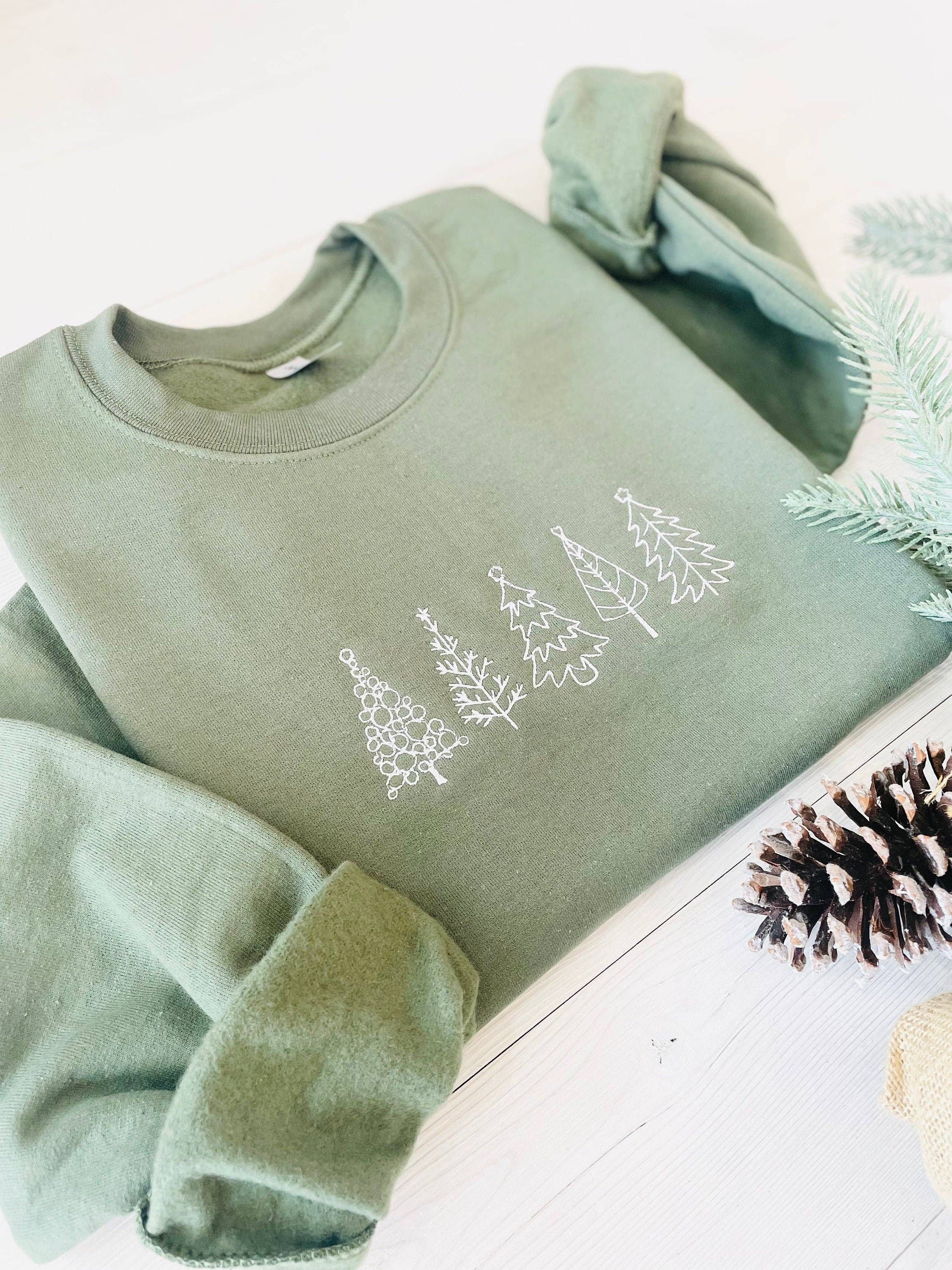 Military Green Christmas Tree Embroidered Sweatshirt - Embroidered Christmas Sweatshirt for wholesale on Faire4