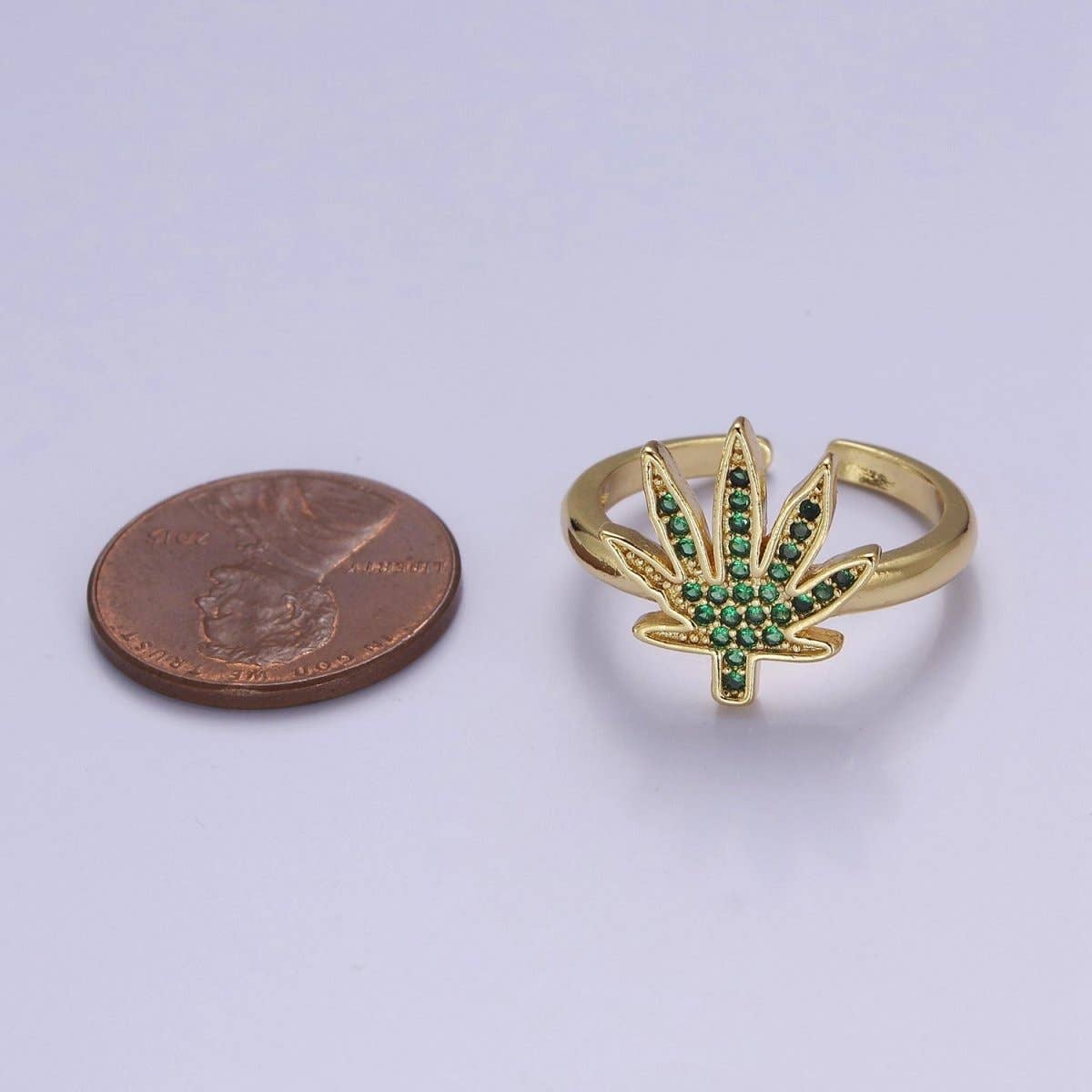 Aim Eternal - Wholesale Multi-Stone Ring - Gold Mary Jane Ring Green Weed Ring Open Adjustable Ring O-21592