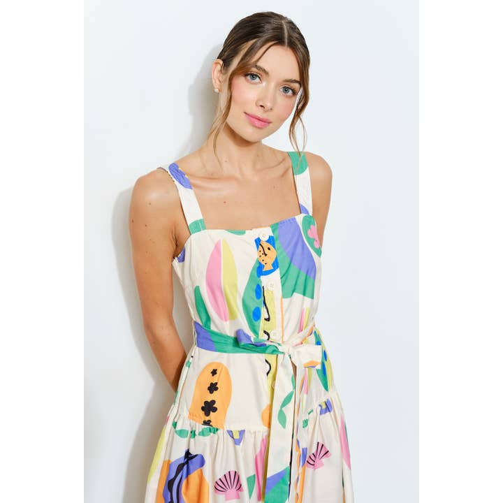 IVORY MULTI Sleeveless Square Neck Playful Printed Maxi Dress for wholesale on Faire