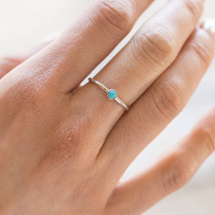 Mini Turquoise Stacking Ring in Silver for wholesale by The Land of Salt