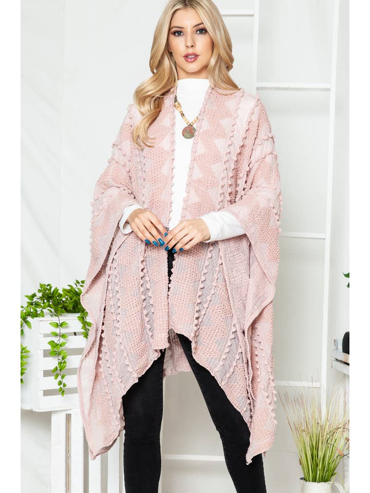 Justin & Taylor - Wholesale Kimono - Women's - Puffer-Up | Soft Textured Cover-Up Kimono With Pom Detail30