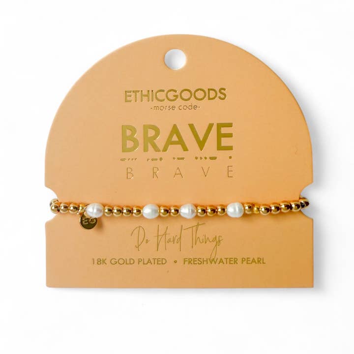 ETHICGOODS - Wholesale Beaded Bracelet - Morse Code Pearl & Gold Waterproof Beaded Bracelet | BRAVE1