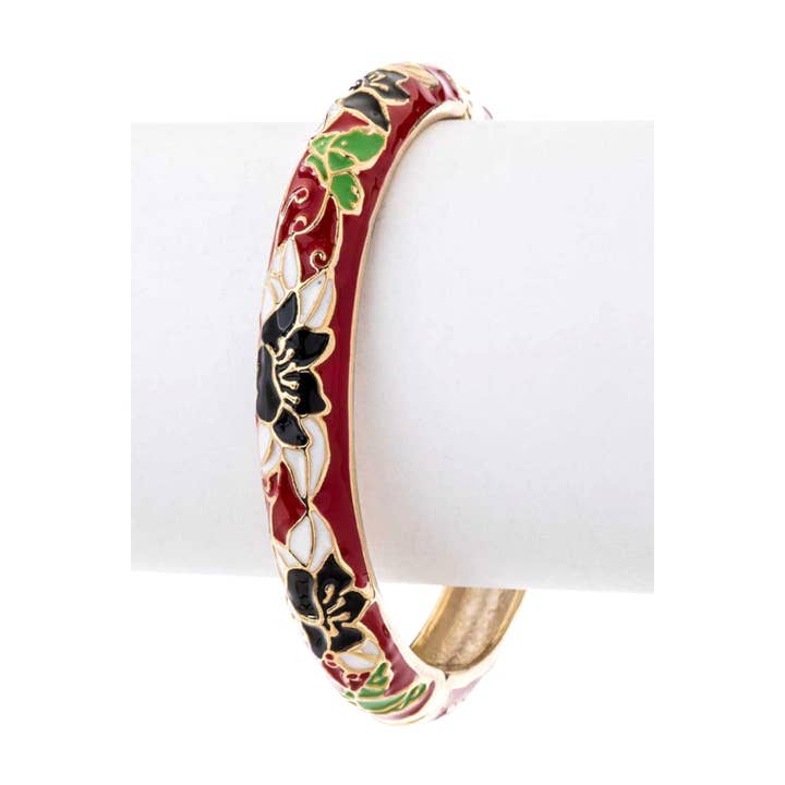 Red Enamel Flower Hinge Bangle for wholesale on Faire