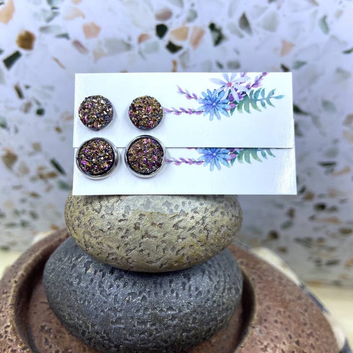 Rainbow Copper Faux Druzy Studs for wholesale by Only Once Originals
