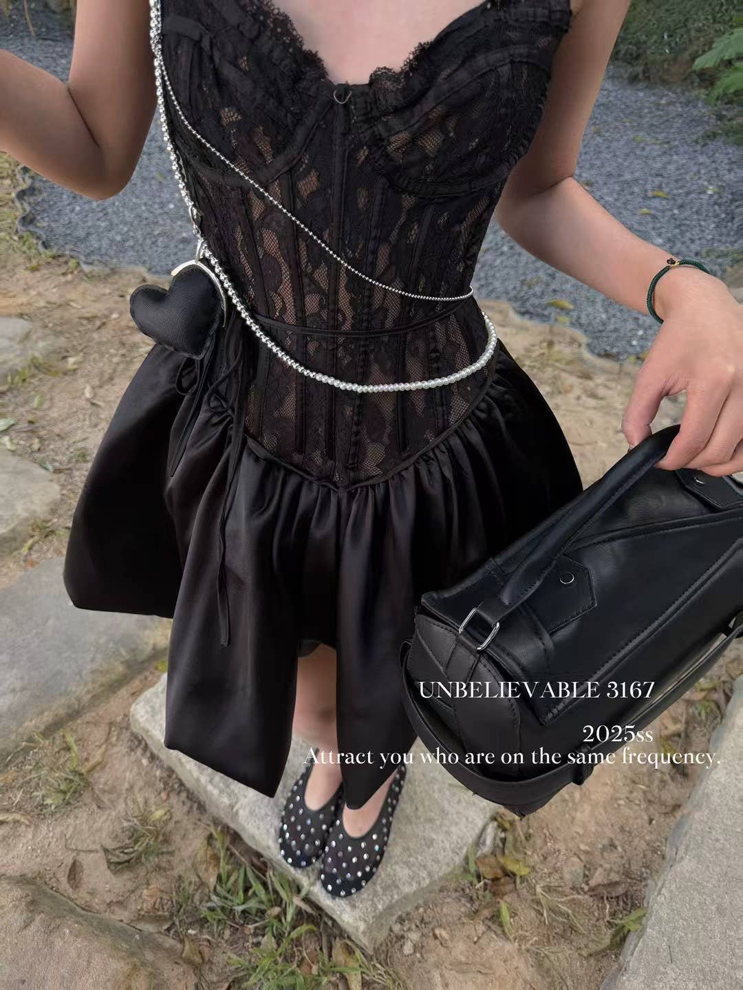 Chilli Girl Collection - Wholesale Dress - Women's - Camisole style corset bubble lace dress in black 1