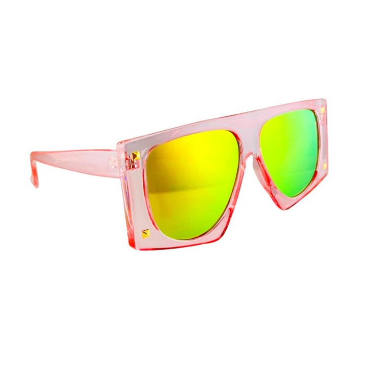 Pink Shield Green Mirror Gold Stud Sunglasses - Ryder for wholesale by MizDragonfly