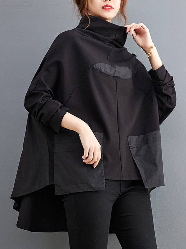 Sheer Trend - Vendita all'ingrosso Felpa - Donna - Felpa casual a maniche lunghe a pipistrello con scollo alto e snodo diviso