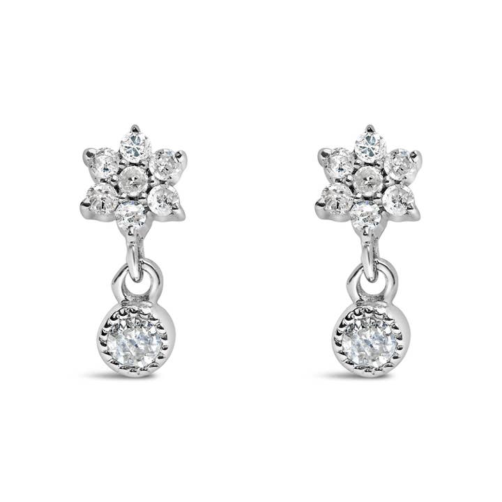Sterling Silver 1/10 Cttw Diamond Bezel Drop Dangle Earrings for wholesale by Infinite Jewels