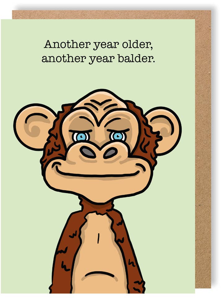 Another Year Balder - Monkey - Greetings Card - LukeHorton Art for wholesale by LukeHorton Art Ltd
