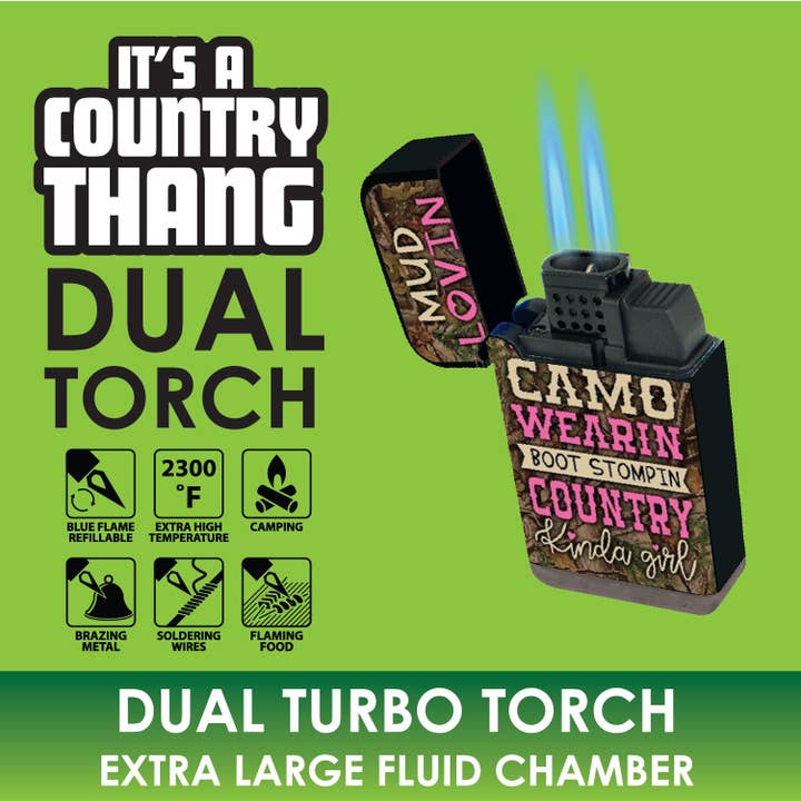 Novelty Brands - Wholesale Lighter - Big Bubba Dual Torch Lighter Country Assortment- 10/Display