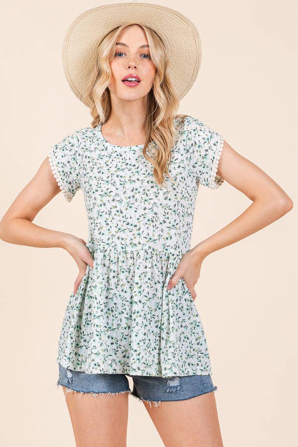 Orange Farm Clothing – wholesale Tunic – Women’s – Pointelle Ditsy Flower Tulip Sleeve Top1