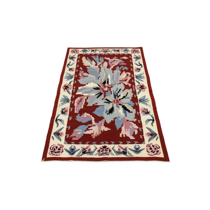 Red 6x9 Floral Dhurrie Chinese Rug | Oriental Natural 5'6x8' for wholesale by Magic Rugs Inc.