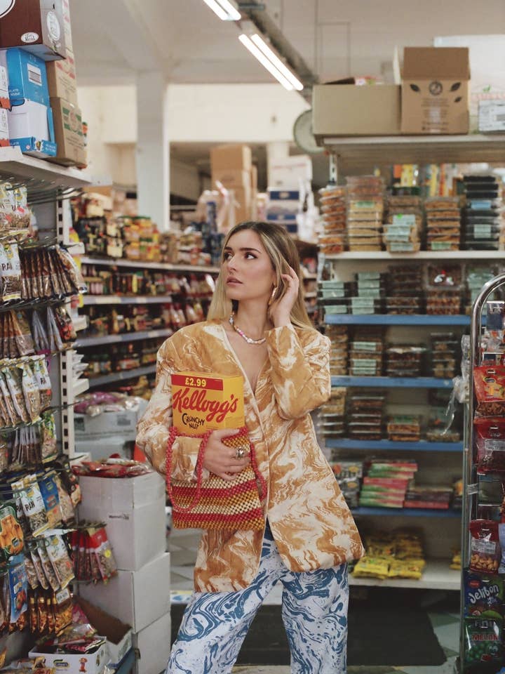 Mini Marble Print Blue Linen Trousers for wholesale by again & again