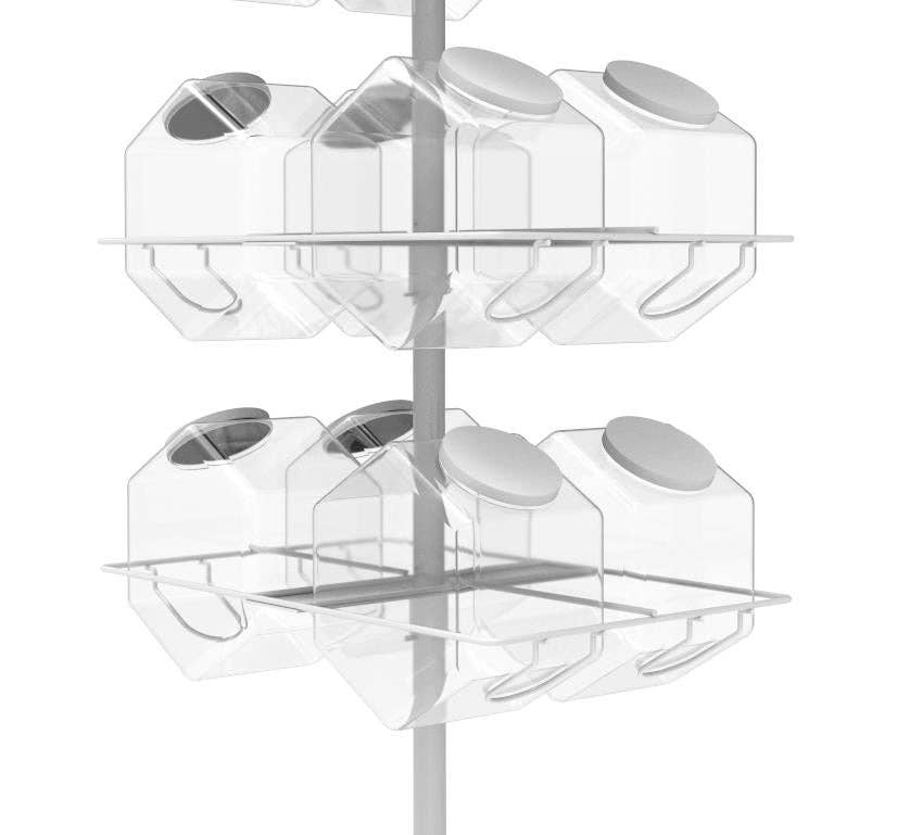FIXTUREDISPLAYS – Suporte/tripé de expositor de loja por atacado – Expositor Rotativo de Baldes FixtureDisplays®, Suporte de Metal Branco para Lojas INCLUINDO 24 Caixas de Plástico Transparentes 10157+24X194853
