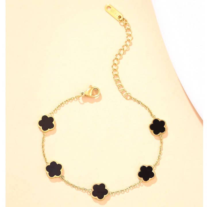 Diacly - Wholesale Charm/Dangle Bracelet - 5 Leaf Clover Stainless Steel Link Chain Bracelet