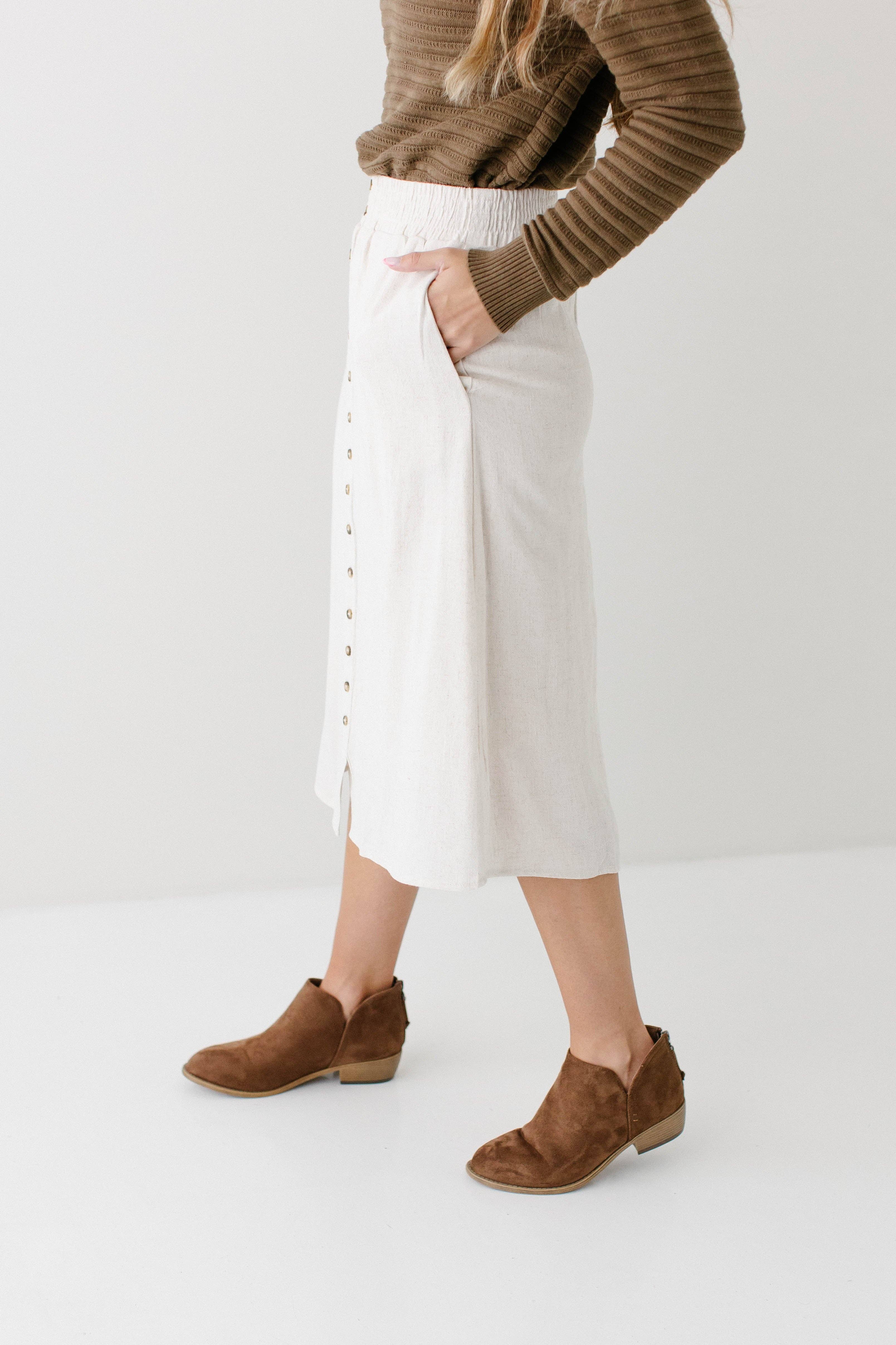 Naturel Jupe midi à boutons 'Greta' VENTE FINALE en vente sur Faire8