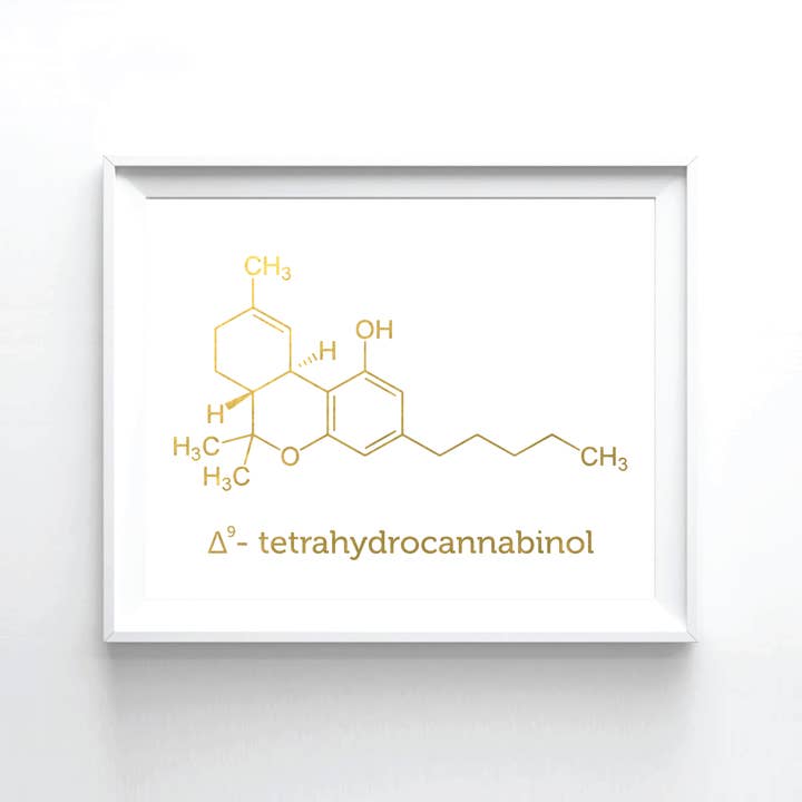 Marijuana Molecule Gold Foil Art Print for wholesale by Uyeno Miyoshi