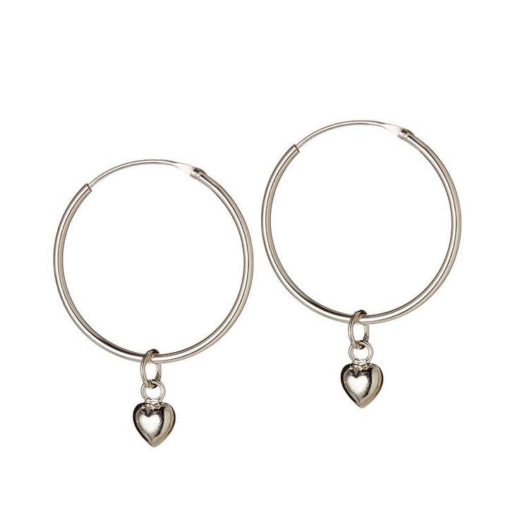 Silver Hoop-örhängen med konvex hjärta 25 MM för wholesale av Juulry