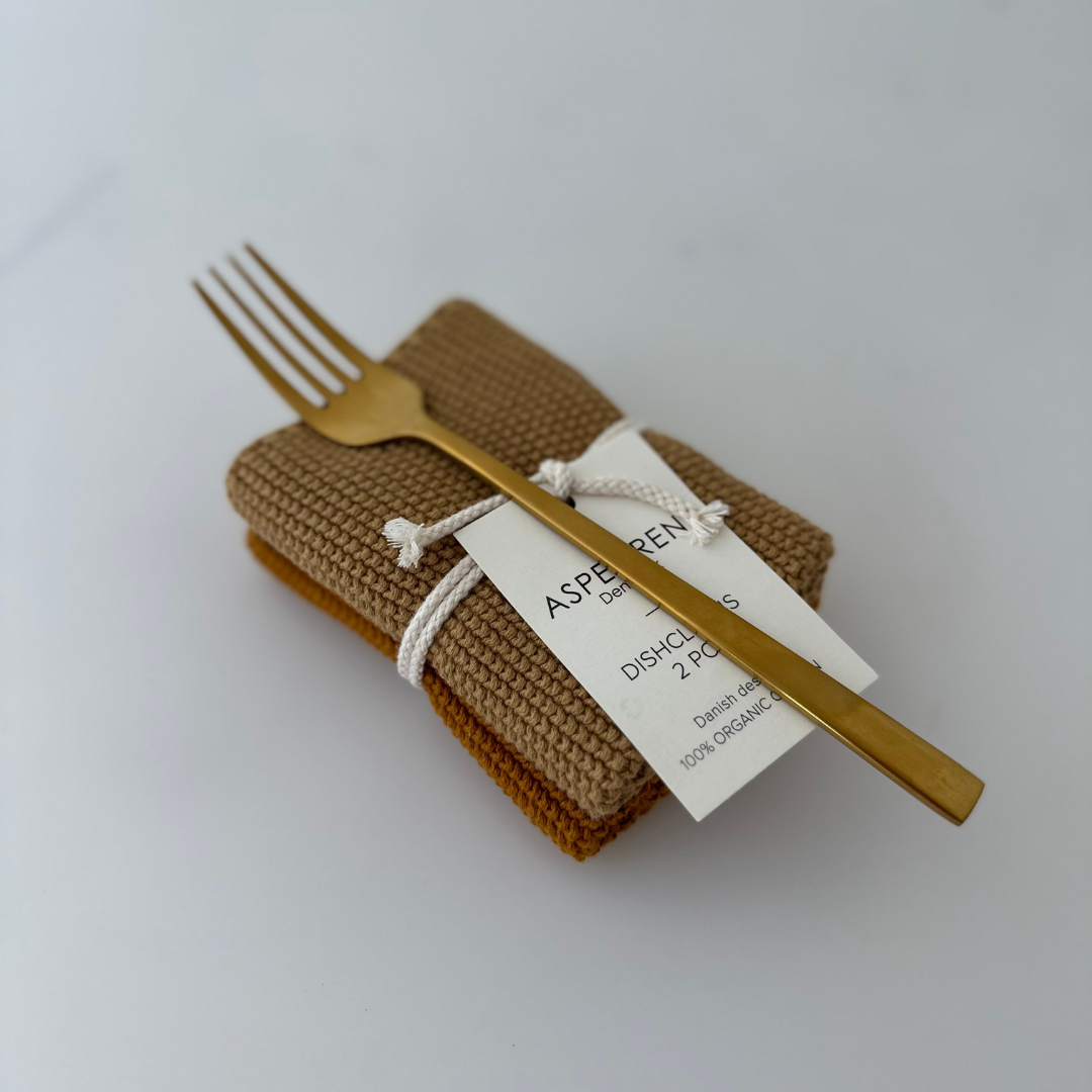 Aspegren Denmark – toalha de cozinha por atacado – Panos de prato tricotados em algodão orgânico - Conjunto com 2 unidades - Mostarda1