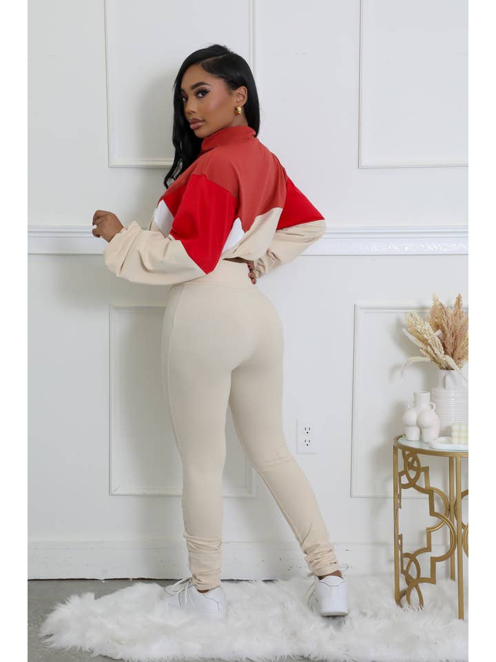 5besties inc - Wholesale Top & Pant Set (NOT Loungewear) - Women's - COLOR BLOCK WINDBREAKER AND LEGGINGS SET