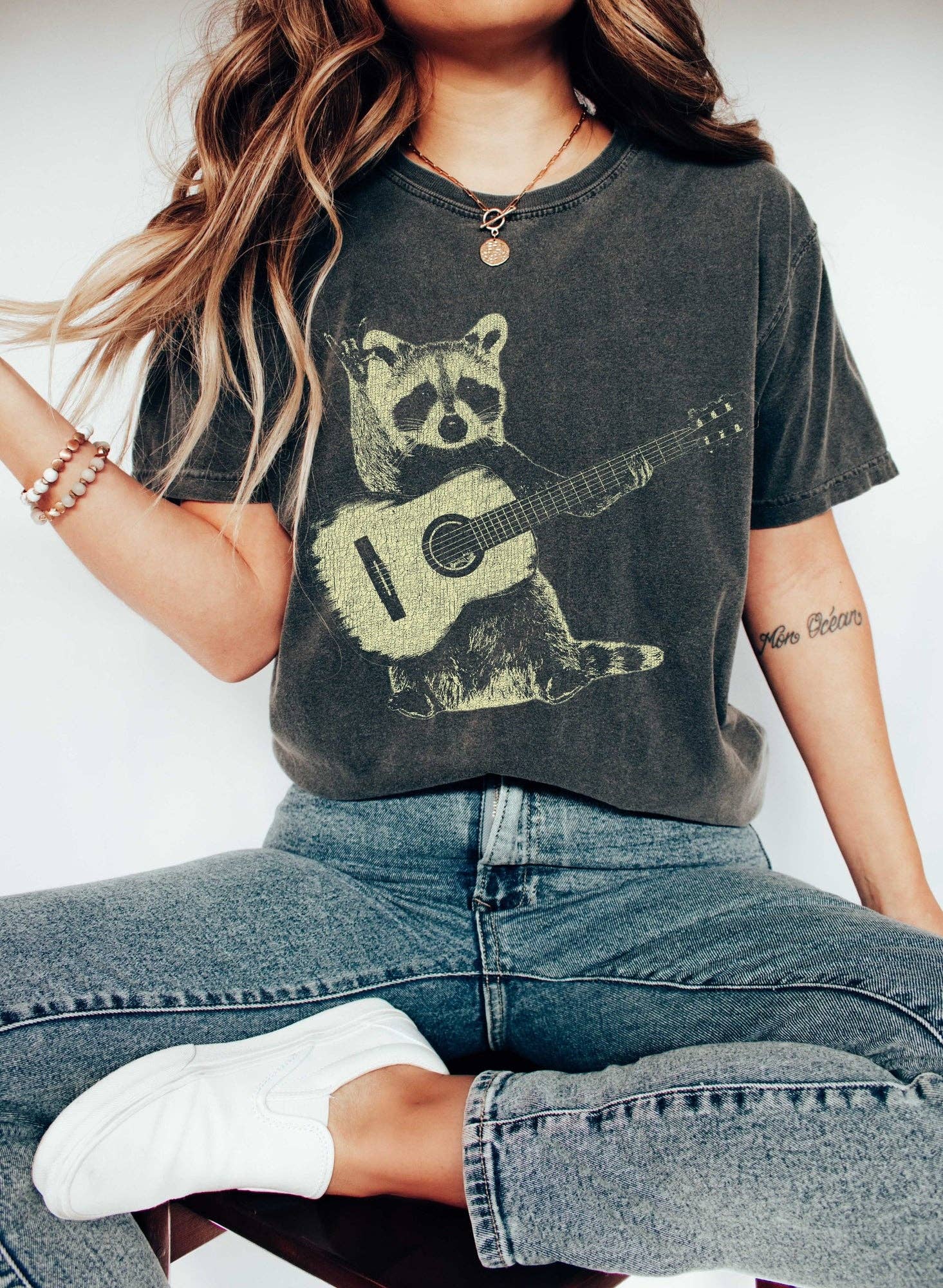 Refinery Number One LLC - Wholesale T-Shirt (Graphic) - Women's - Raccoon Playing Guitar Music T-Shirt