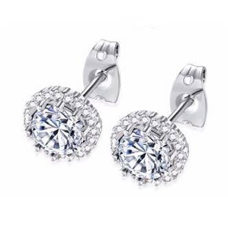 14k White Gold Plated 2 Ct Created Halo Round White Sapphire CZ Stud Earrings for wholesale by Paris Jewelry