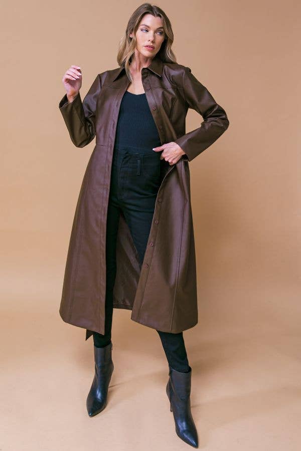 Brown A faux leather midi coat - IJ10209 for wholesale on Faire1