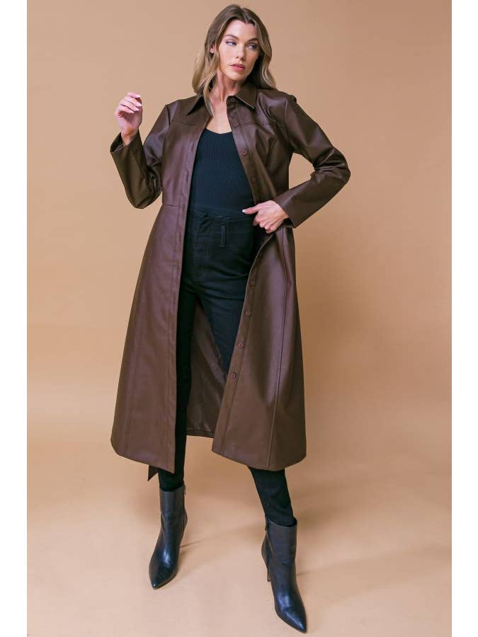 Brown A faux leather midi coat - IJ10209 for wholesale on Faire1