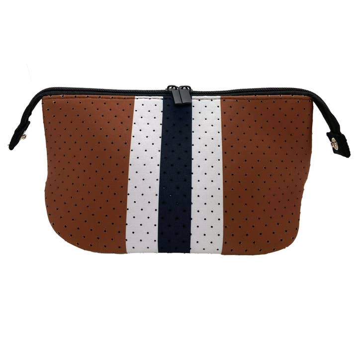 Neoprene Cosmetic/Travel Bag Caramel Stripe for wholesale by Cthru Purses