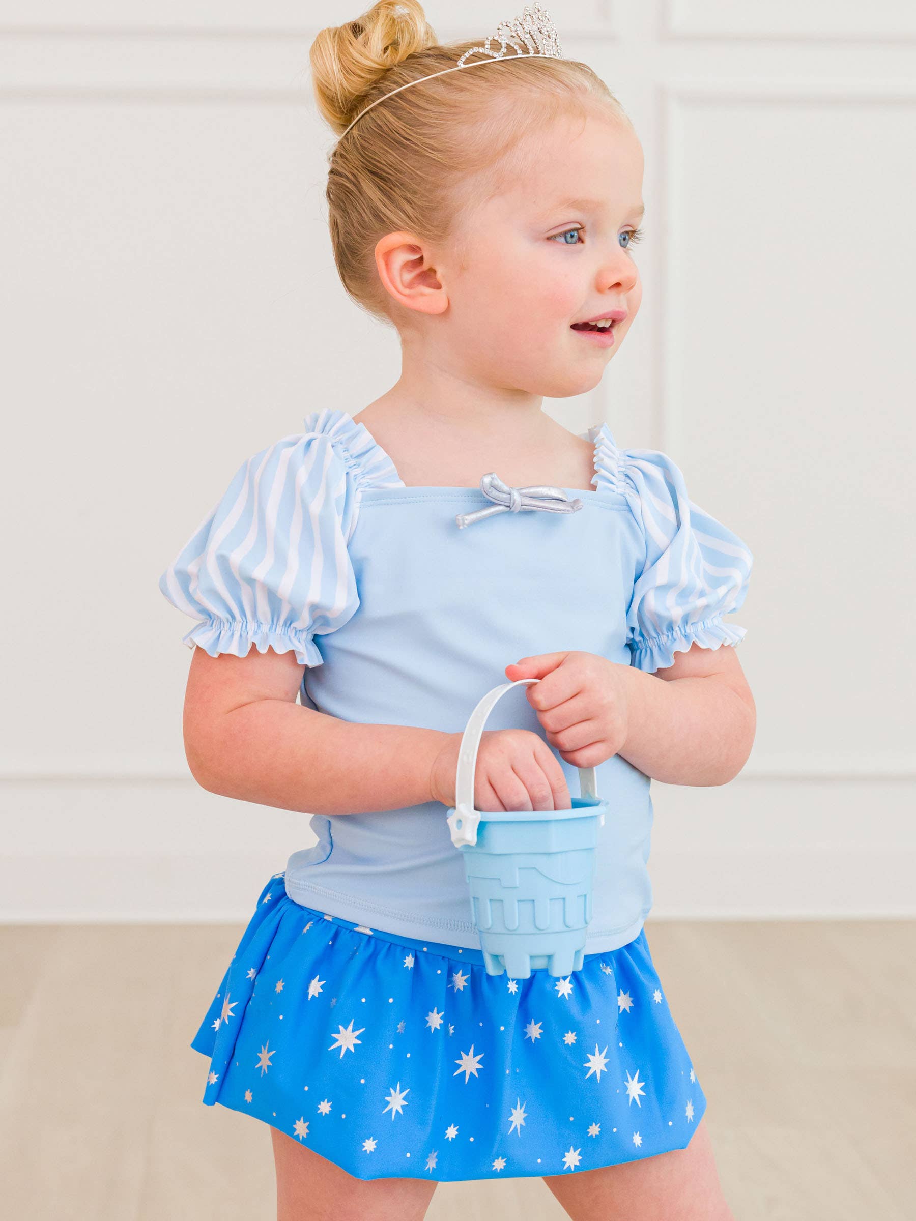 Girls Crystal Blue Princess Puff Sleeve Skirted 2-Piece Swimsuit
for wholesale on Faire