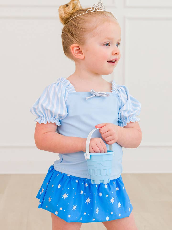 Girls Crystal Blue Princess Puff Sleeve Skirted 2-Piece Swimsuit
for wholesale on Faire