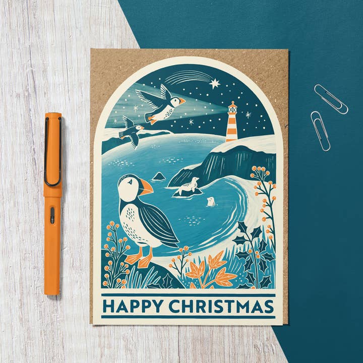 Bird & Co Studio - Wholesale Christmas card - Coastal Snow Globe | Seaside Charity Christmas Card